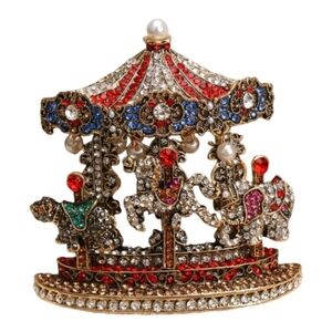 New Carousel Bear Horse Elephant Rhinestone Faux Pearl Brooch Large Size